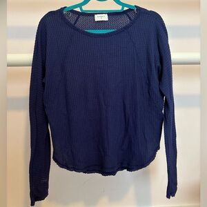 Everly Blue Ribbed Long Sleeve Hoodie